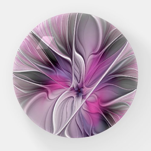 Floral Fractal Modern Abstract Flower Pink Gray Paperweight