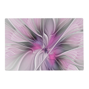 Floral Fractal Modern Abstract Flower Pink Gray Placemat