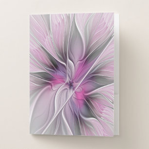 Floral Fractal Modern Abstract Flower Pink Gray Pocket Folder