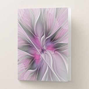 Floral Fractal Modern Abstract Flower Pink Gray Pocket Folder