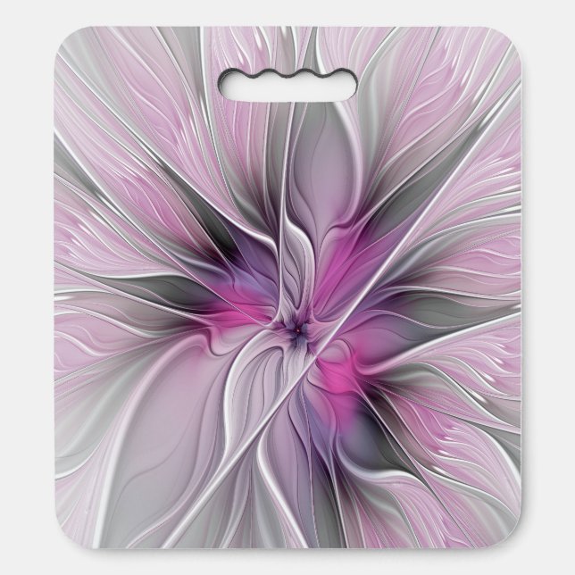 Floral Fractal Modern Abstract Flower Pink Gray Seat Cushion (Front Vertical)