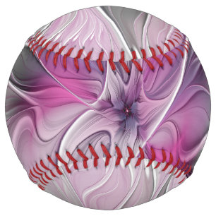 Floral Fractal Modern Abstract Flower Pink Gray Softball
