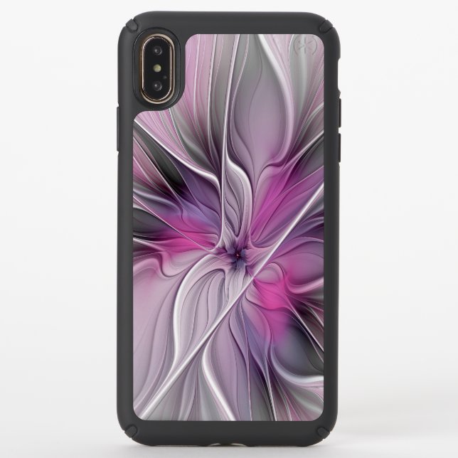 Floral Fractal Modern Abstract Flower Pink Gray Speck iPhone XS Max Case (Front)