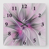 Floral Fractal Modern Abstract Flower Pink Gray