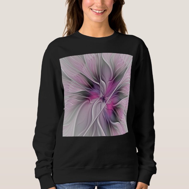 Floral Fractal Modern Abstract Flower Pink Gray Sweatshirt (Front)