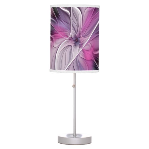 Floral Fractal Modern Abstract Flower Pink Gray Table Lamp