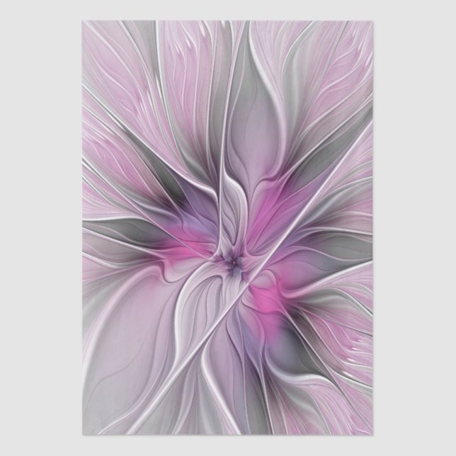 Floral Fractal Modern Abstract Flower Pink Gray Tissue Paper (Front)