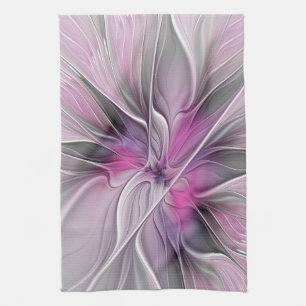 Floral Fractal Modern Abstract Flower Pink Gray Towel
