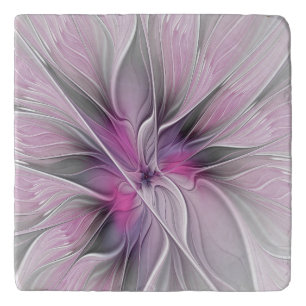 Floral Fractal Modern Abstract Flower Pink Gray Trivet