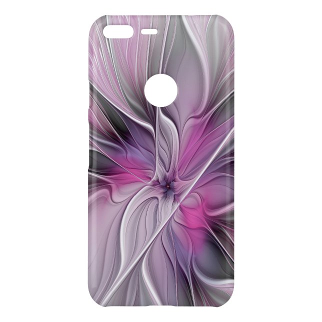 Floral Fractal Modern Abstract Flower Pink Gray Uncommon Google Pixel XL Case (Back)