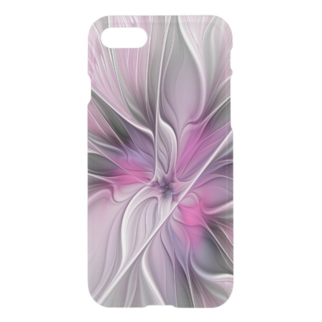 Floral Fractal Modern Abstract Flower Pink Gray Uncommon iPhone Case (Back)
