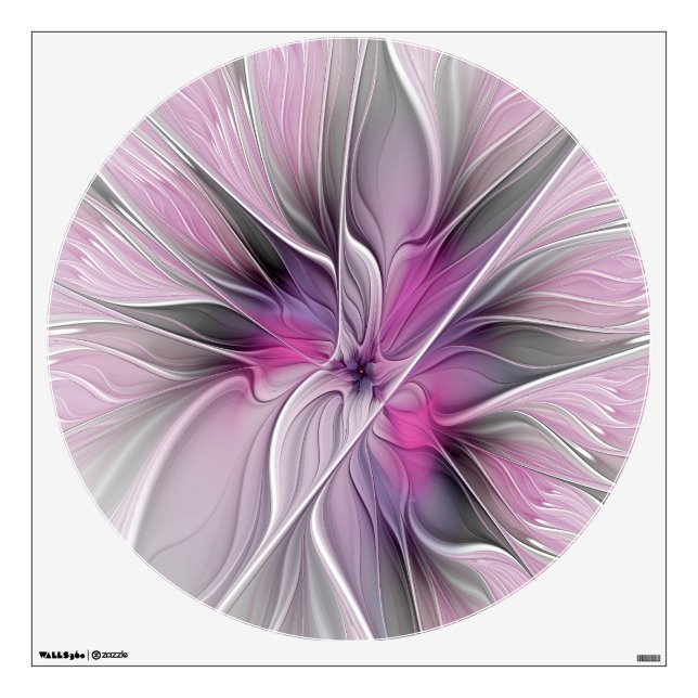 Floral Fractal Modern Abstract Flower Pink Gray Wall Decal (Front)