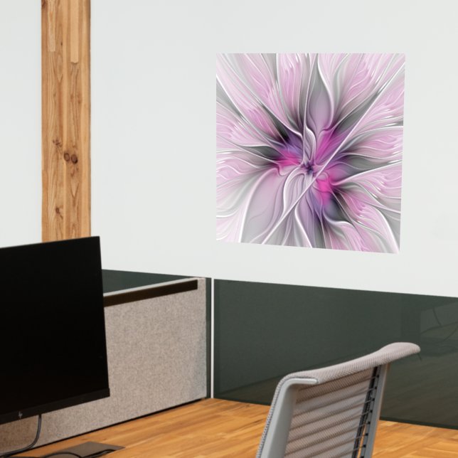 Floral Fractal Modern Abstract Flower Pink Gray Wall Decal (Office 2)
