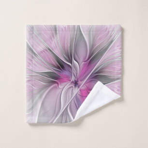 Floral Fractal Modern Abstract Flower Pink Gray Wash Cloth
