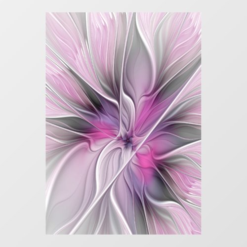 Floral Fractal Modern Abstract Flower Pink Gray Window Cling