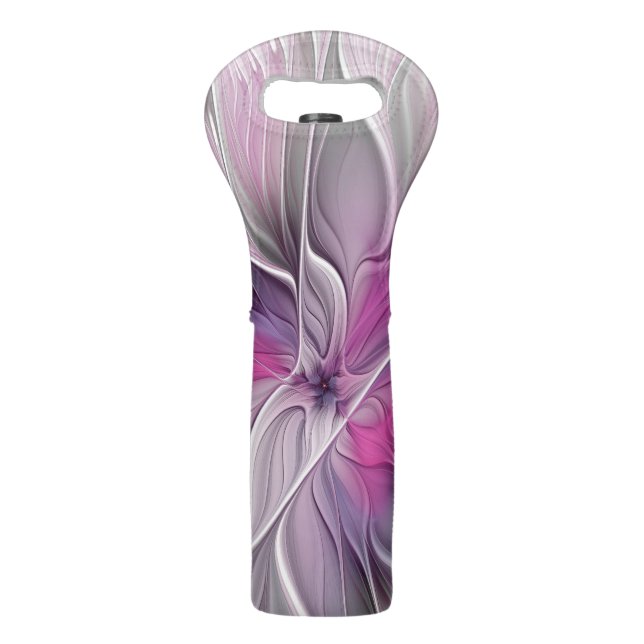 Floral Fractal Modern Abstract Flower Pink Gray Wine Bag (Front)