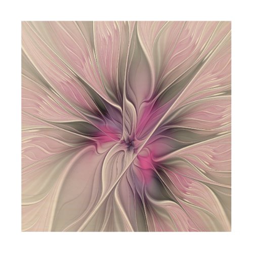 Floral Fractal Modern Abstract Flower Pink Gray Wood Wall Decor