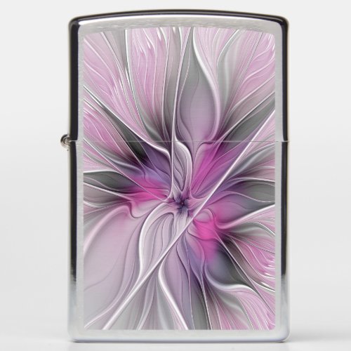 Floral Fractal Modern Abstract Flower Pink Gray Zippo Lighter