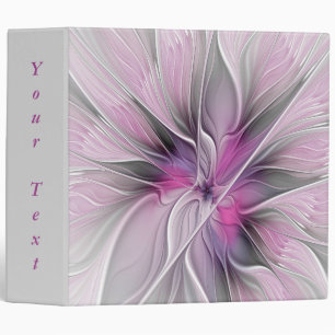 Floral Fractal Modern Abstract Pink Gray Own Text 3 Ring Binder