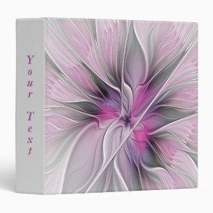 Floral Fractal Modern Abstract Pink Gray Own Text 3 Ring Binder