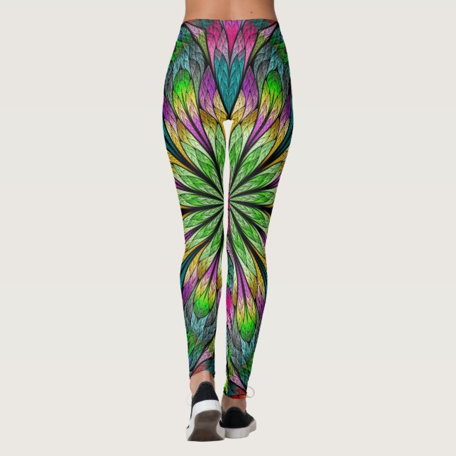 Floral Fractal Pop Fashion Leggings (Back)