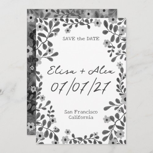 Floral Frame BW SAVE THE DATE CUSTOM PHOTO