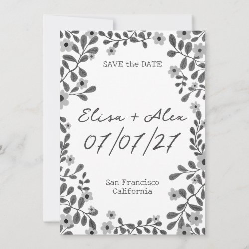 Floral Frame BW SAVE THE DATE CUSTOM PHOTO