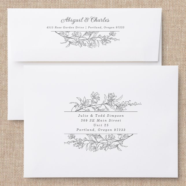 Floral Frame Back Addressed Envelopes (Linen)