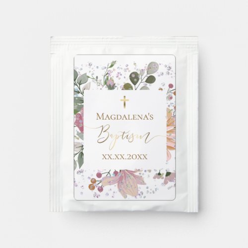 floral frame Baptism Tea Bag Drink Mix