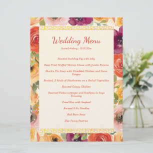 Floral frame beige Chinese wedding banquet Menu