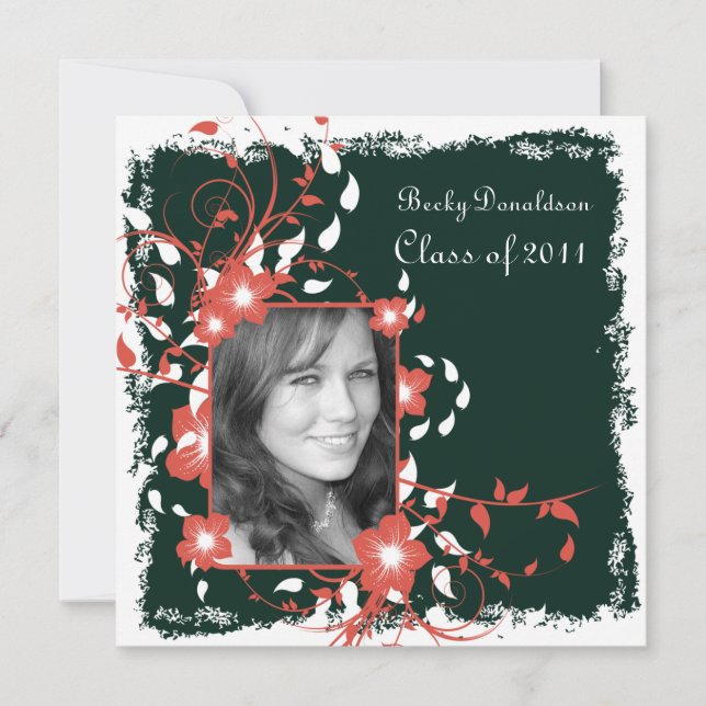 Floral Frame Black and White Graduation Invite (Front)