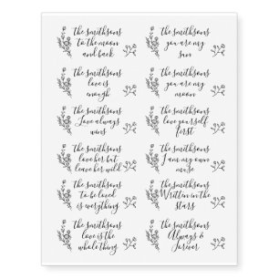 Floral Frame Botanical Signature Love Quotes Temporary Tattoos