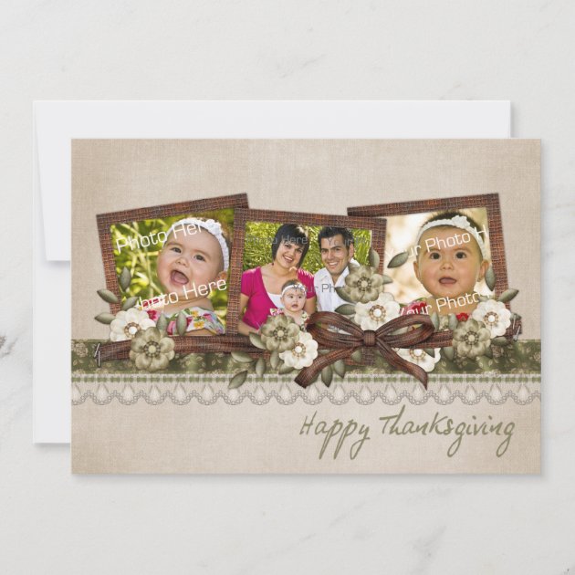 Floral Frame, Bow, Ribbon,Thanksgiving Photo Card