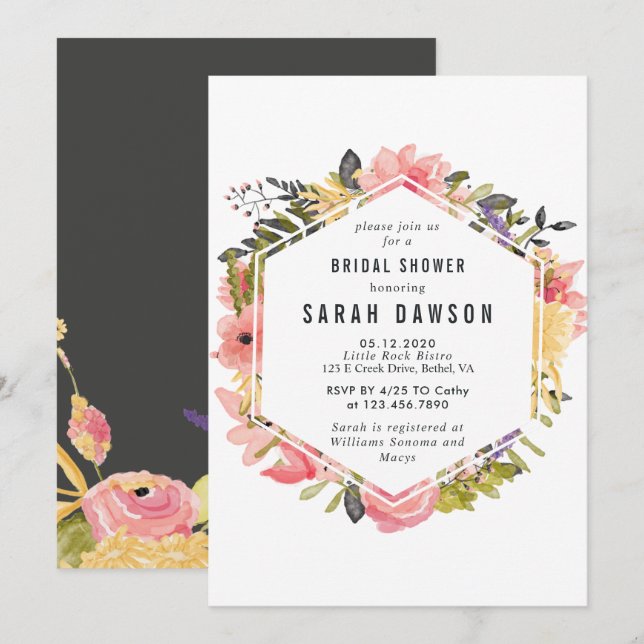 Floral Frame Bridal Shower Invitation (Front/Back)