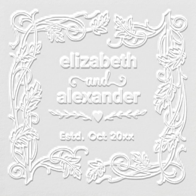 Floral Frame Bride Groom Names Wedding Couple Embosser (Design)