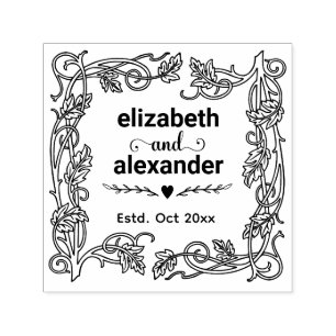 Floral Frame Bride Groom Names Wedding Couple Self-inking Stamp