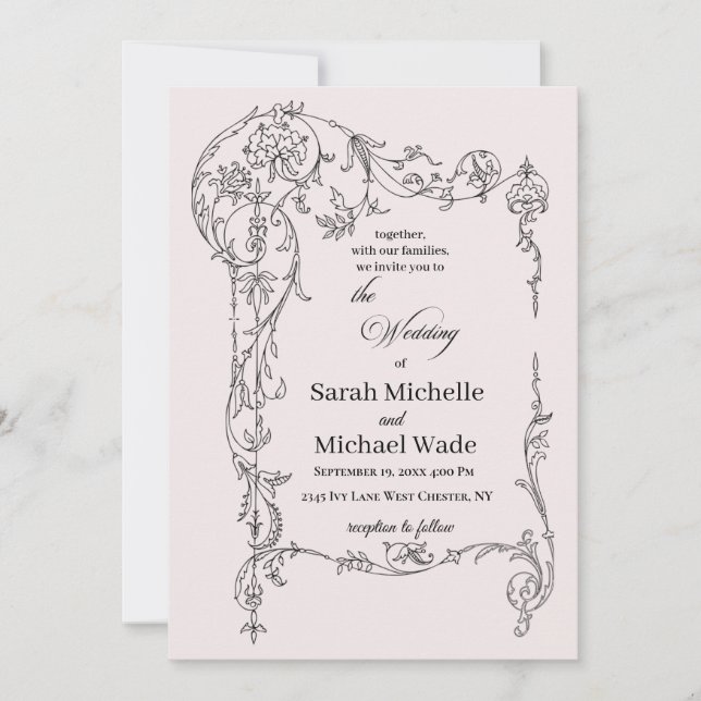 Floral Frame Calligraphy Wedding Invitation (Front)
