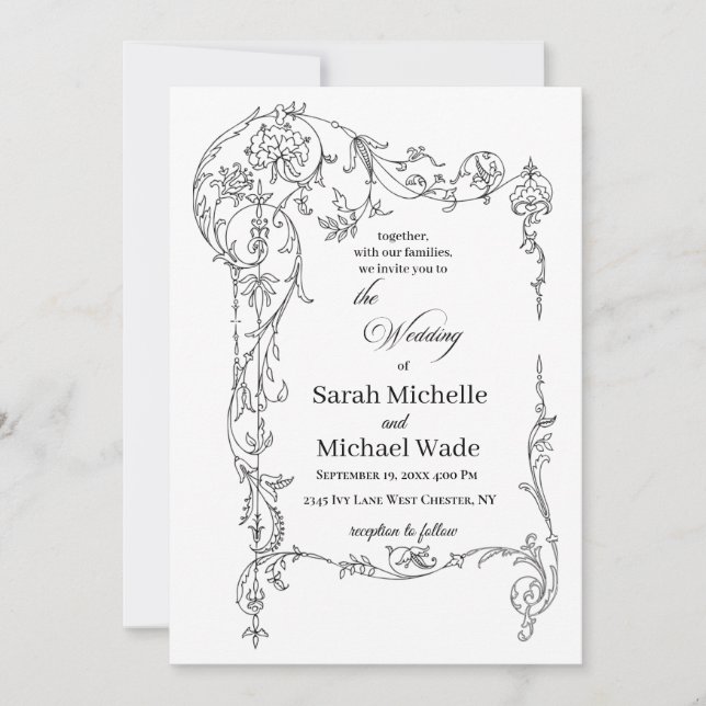 Floral Frame Calligraphy Wedding Invitation (Front)