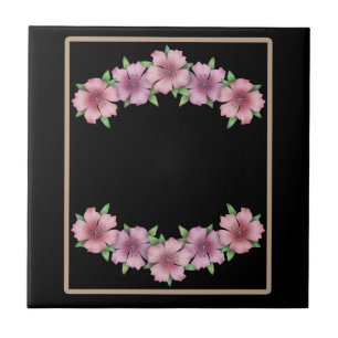 Floral frame cartoon flowers beige border black b ceramic tile