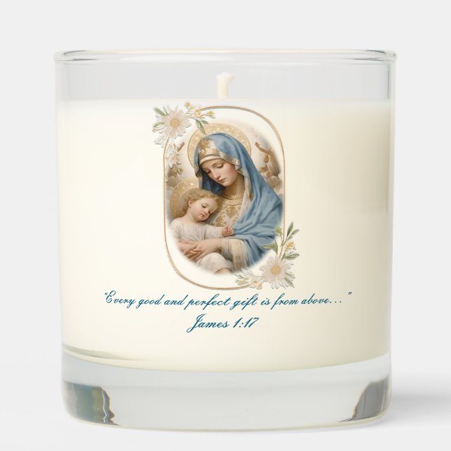 Floral Frame Catholic Baptism Blessed Mother Jesus Scented Candle (Front)