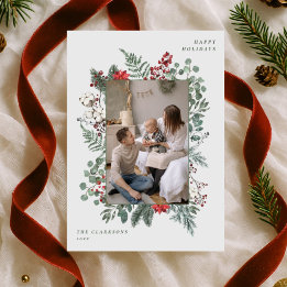 Floral Frame Christmas Holiday Photo Card