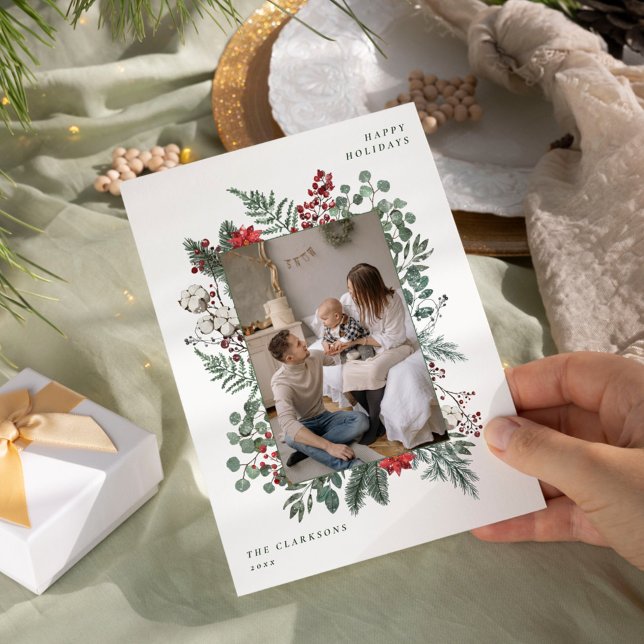 Floral Frame Christmas Holiday Photo Card (Creator Uploaded)