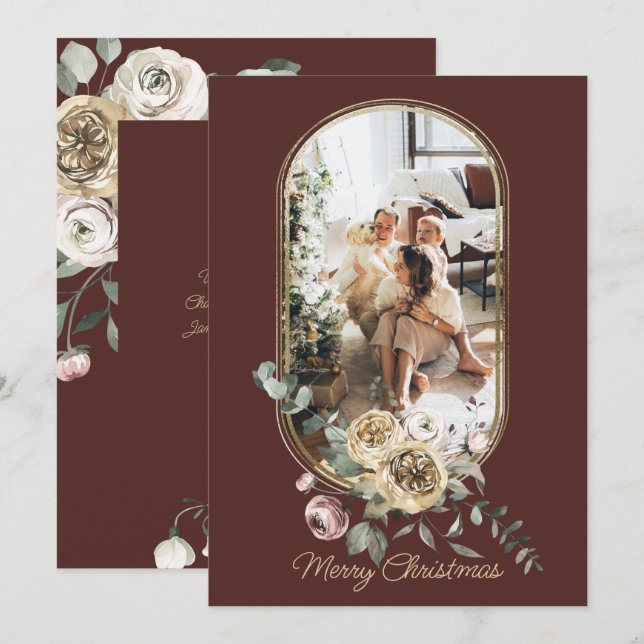 Floral Frame Christmas Holiday Photo Personalized (Front/Back)