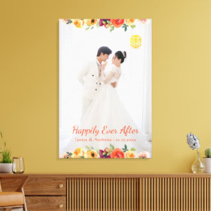 Floral frame couple photo Chinese wedding oriental Canvas Print