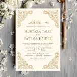 Floral Frame Cream and Gold Islamic Muslim Wedding Invitation<br><div class="desc">Invite your guests with this Islamic style wedding invitation featuring an intricate floral design and 'Bismillah' in Arabic calligraphy on a cream background. Simply add your event details on this easy-to-use template to make it a one-of-a-kind invitation. This invitation is fully customizable. All texts are editable and background color can...</div>