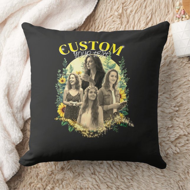 Floral Frame Custom Picture Throw Pillow (Blanket)