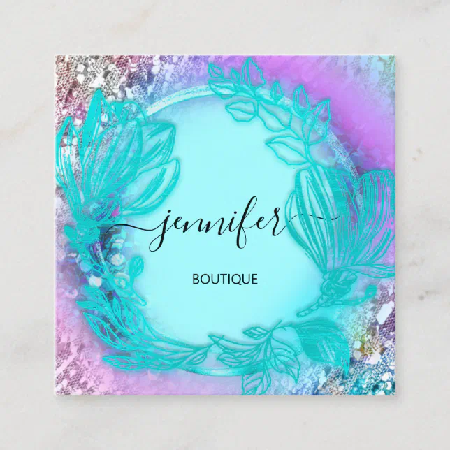 Floral Frame Custom QR Code Logo Water Blue Square Business Card Zazzle