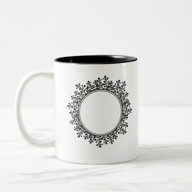 Floral Frame Customizable Name Monogram Two-Tone Coffee Mug (Left)