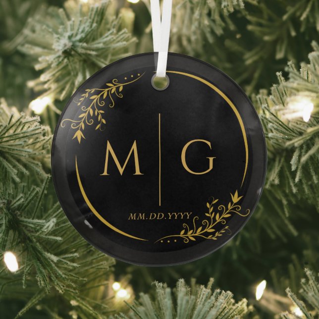 Floral Frame Elegant Personalized Monogram Glass Ornament (Insitu)