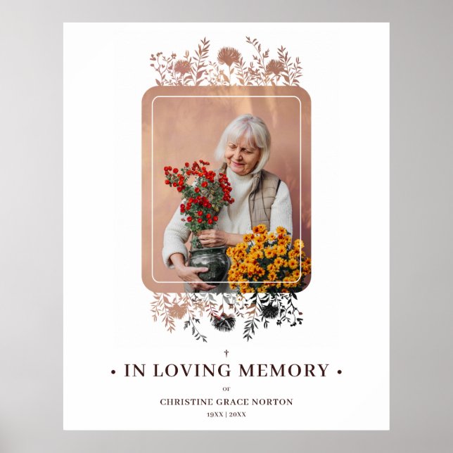 Floral Frame & Elegant Photo Funeral  Poster (Front)